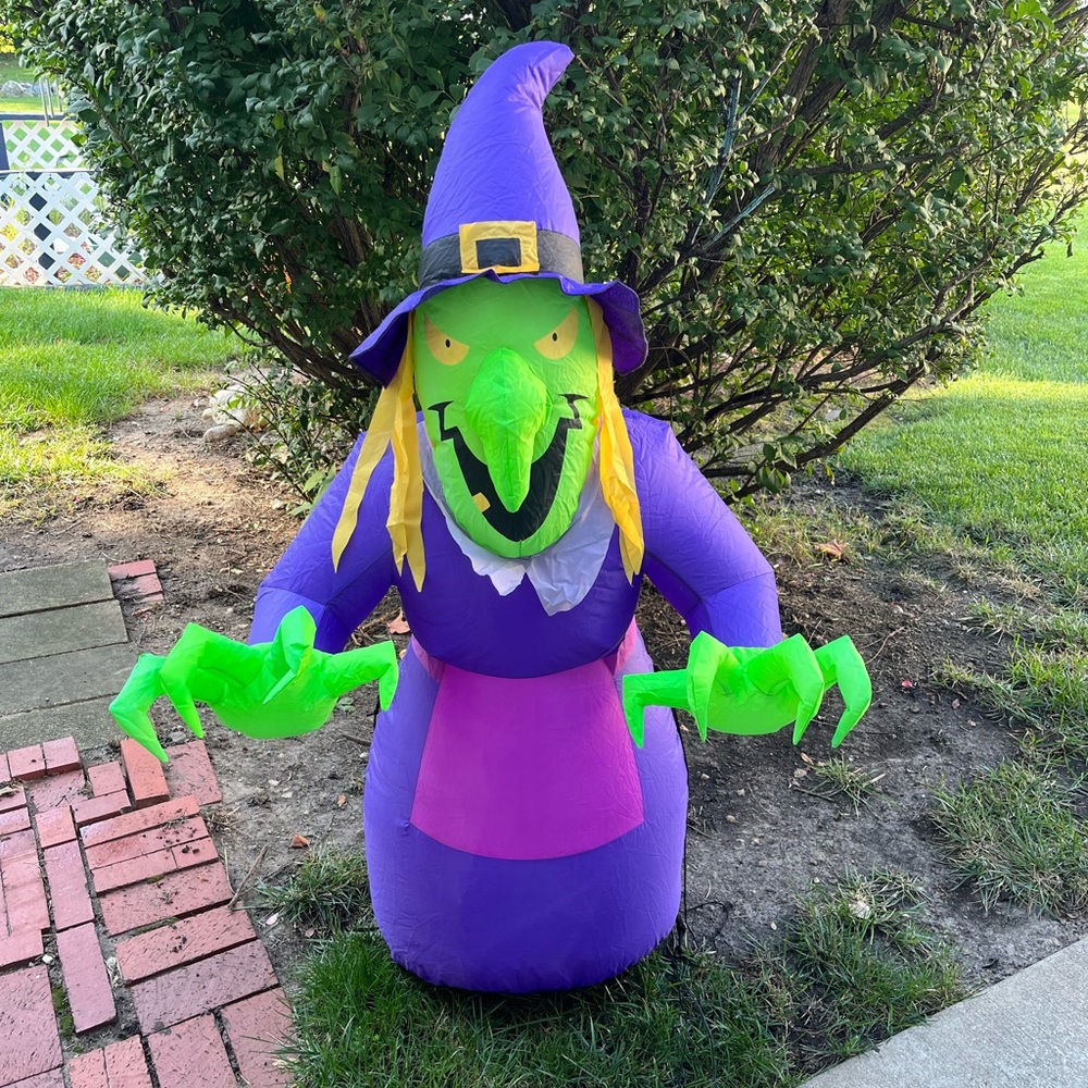 Gemmy Green and Purple Inflatable Witch Decor Used Condition